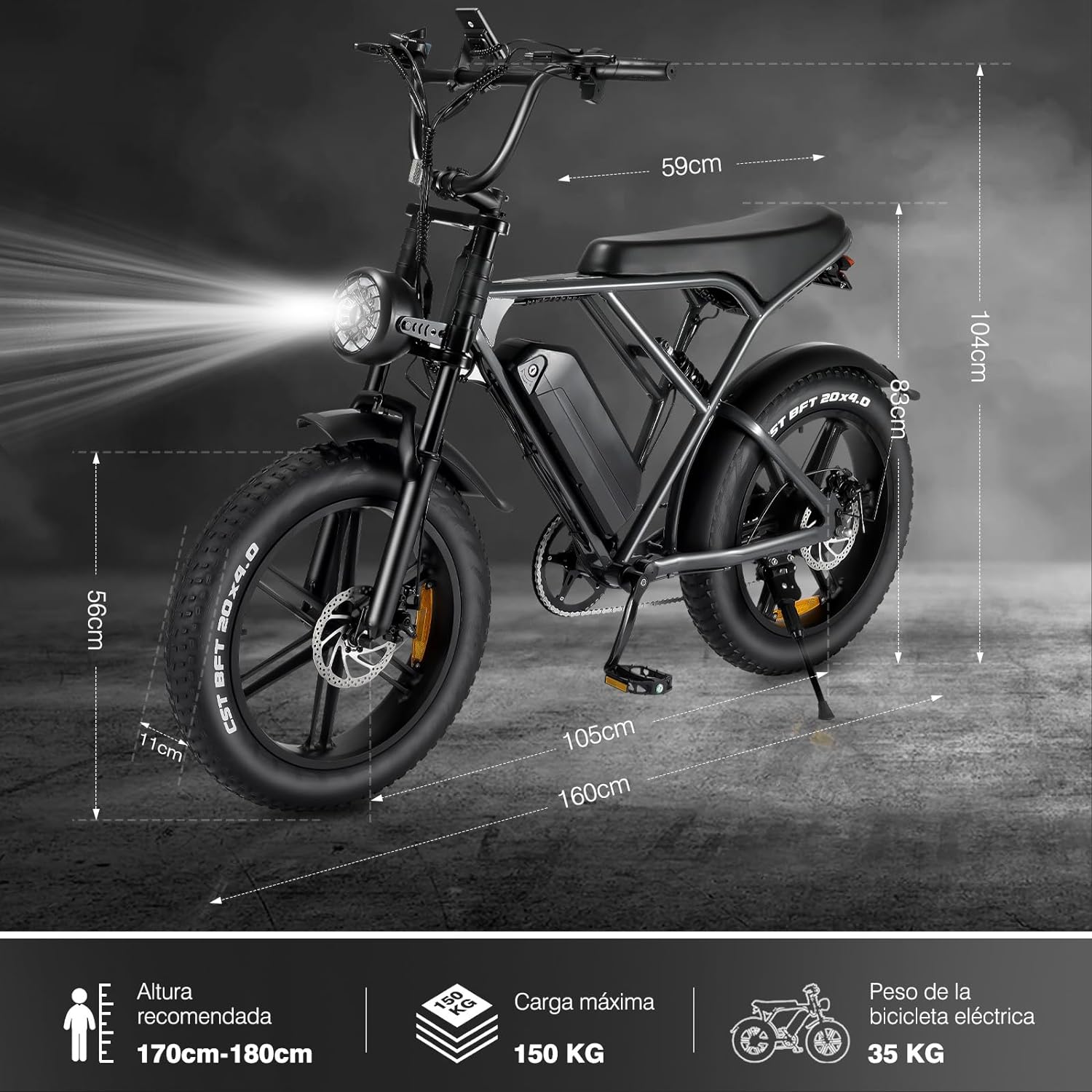 Bicicleta Eléctrica Tipo Moto Luz delantera